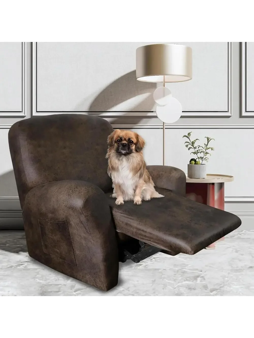 ANARACHON Leather Like Recliner Chair Covers Heavy Duty, 4 Pieces Lazy Boy Brown